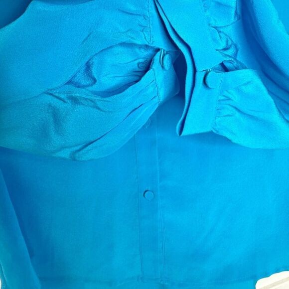 J. Crew Tie-neck Button Blouse Re-Imagined Silk Turquoise Blue Women’s Size XS - Picture 6 of 9